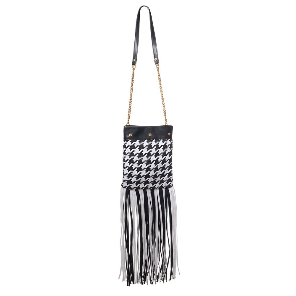 Versace Black And White Leather And Textile Shoulder Bag Versace