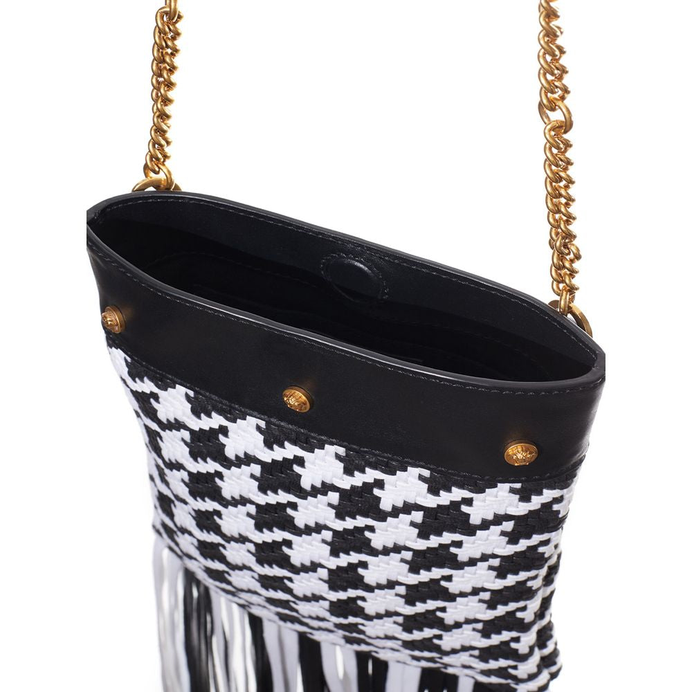 Versace Black And White Leather And Textile Shoulder Bag Versace