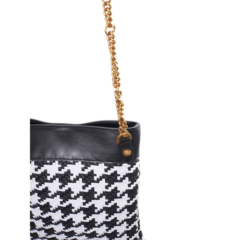Versace Black And White Leather And Textile Shoulder Bag Versace