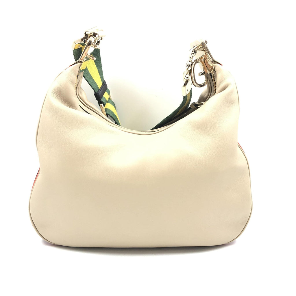 Gucci Aria Calfskin Web Large Attache Shoulder Bag Beige Gucci