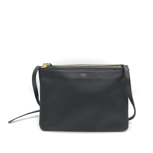 Celine Trio Black Leather Shoulder Bag Celine