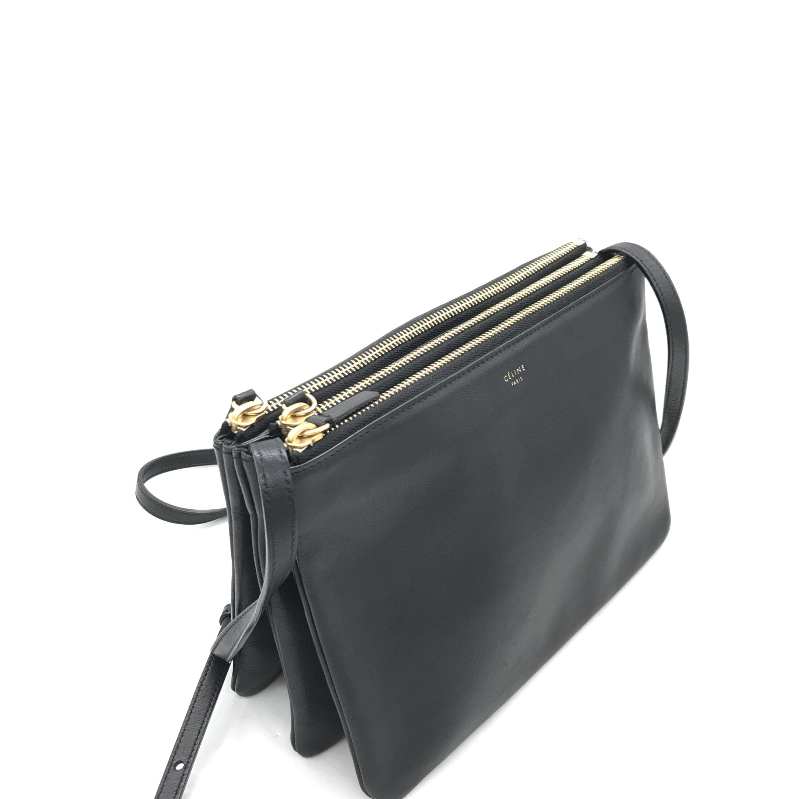 Celine Trio Black Leather Shoulder Bag Celine