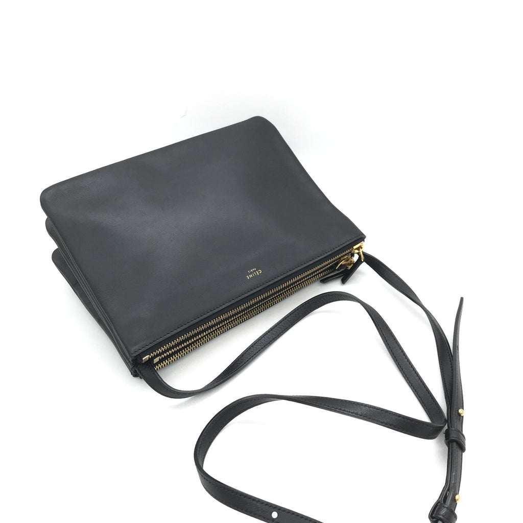 Celine Trio Black Leather Shoulder Bag Celine
