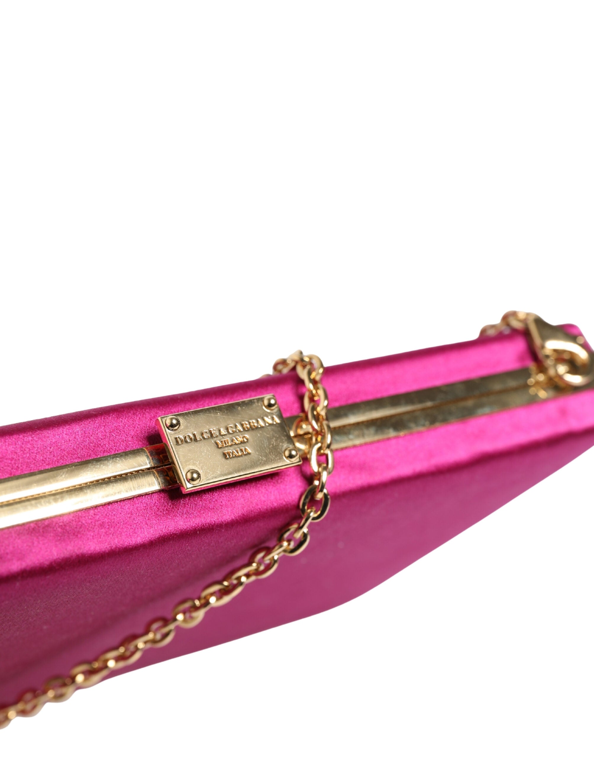 Dolce & Gabbana Pink Cotton & Brass Clutch Evening Crossbody Purse Dolce & Gabbana
