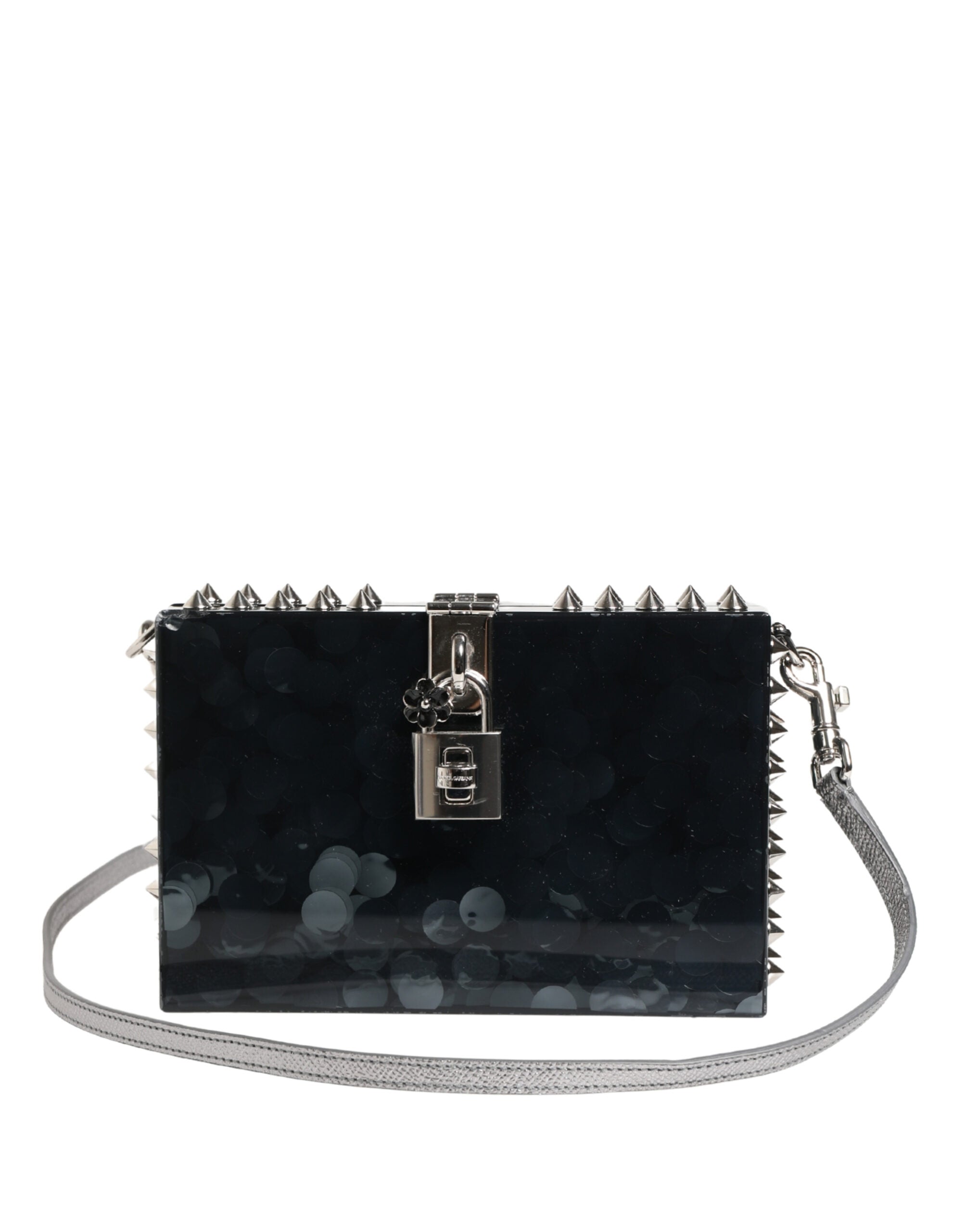 Dolce & Gabbana Black Plexiglass Silver Hardware Clutch Shoulder Purse Dolce & Gabbana
