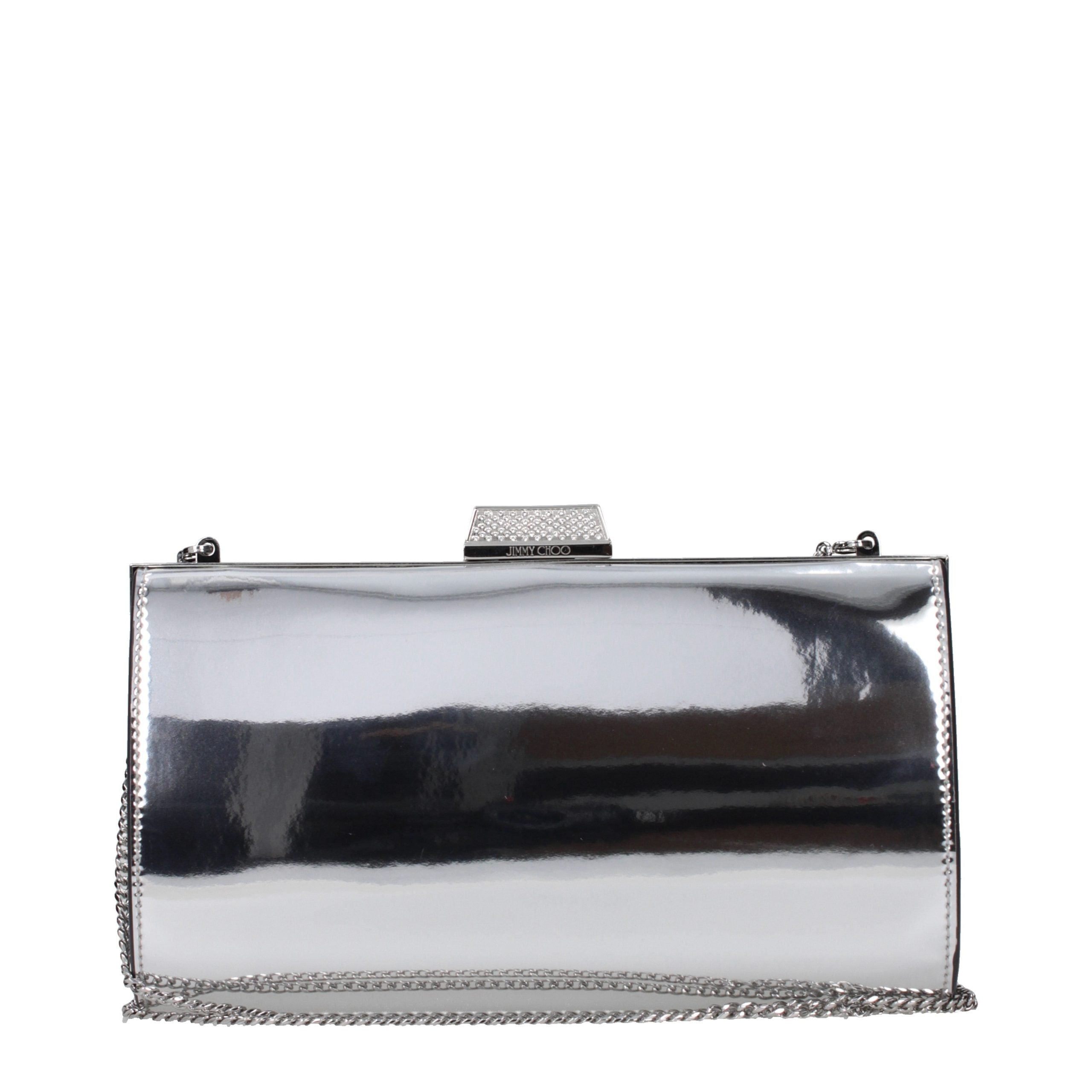 Jimmy Choo Silver Leather Rhinestone Front Logo Clutch Bag Jimmy Choo