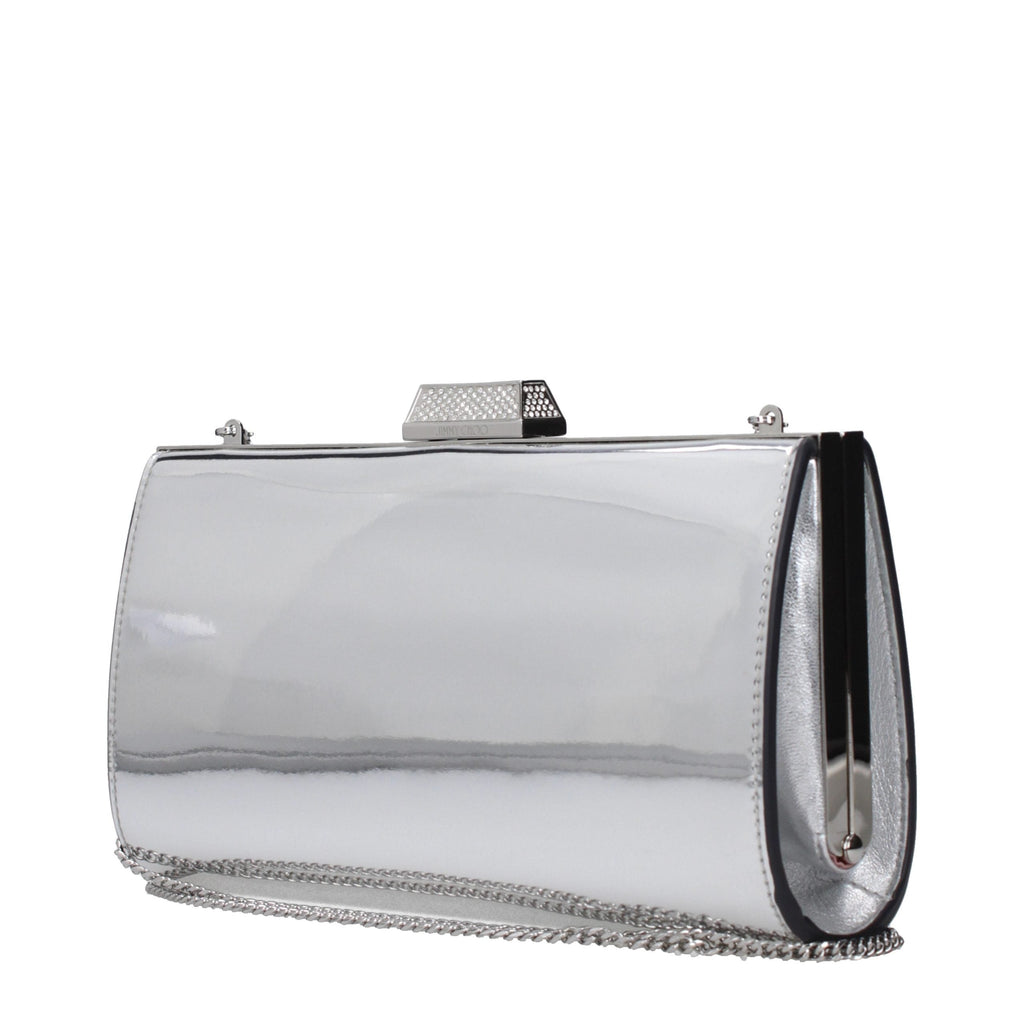 Jimmy Choo Silver Leather Rhinestone Front Logo Clutch Bag Jimmy Choo