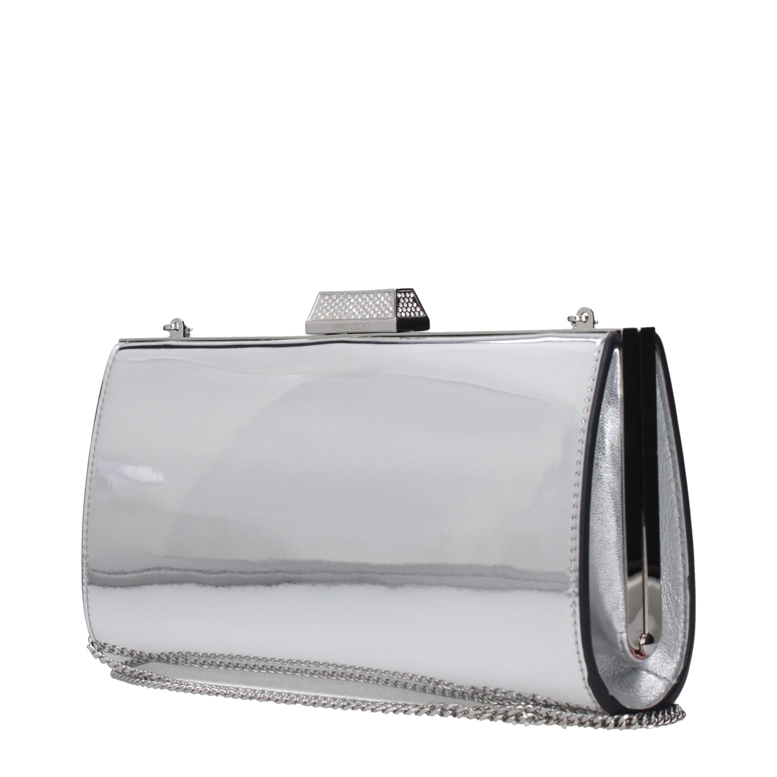 Jimmy Choo Silver Leather Rhinestone Front Logo Clutch Bag Jimmy Choo