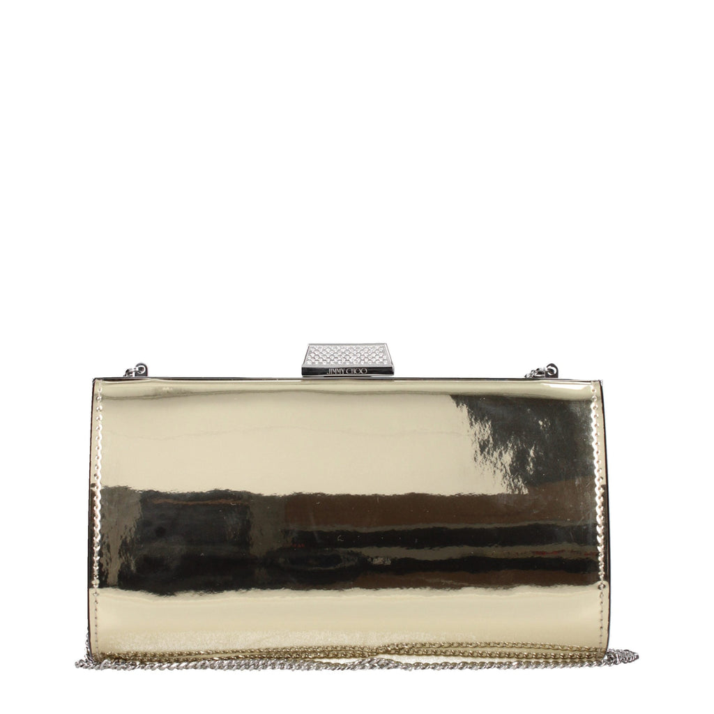 Jimmy Choo Gold Leather Rhinestone Front Logo Clutch Bag Jimmy Choo