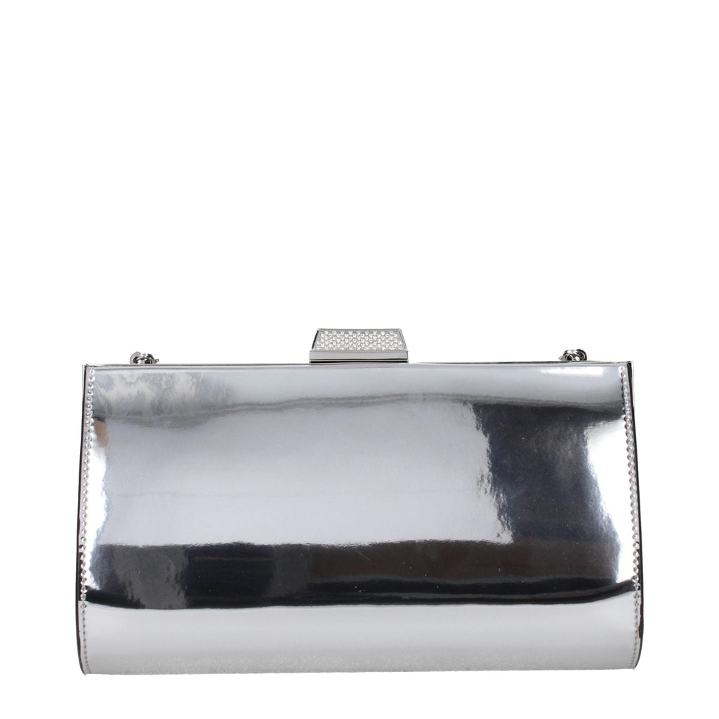 Jimmy Choo Silver Leather Rhinestone Front Logo Clutch Bag Jimmy Choo