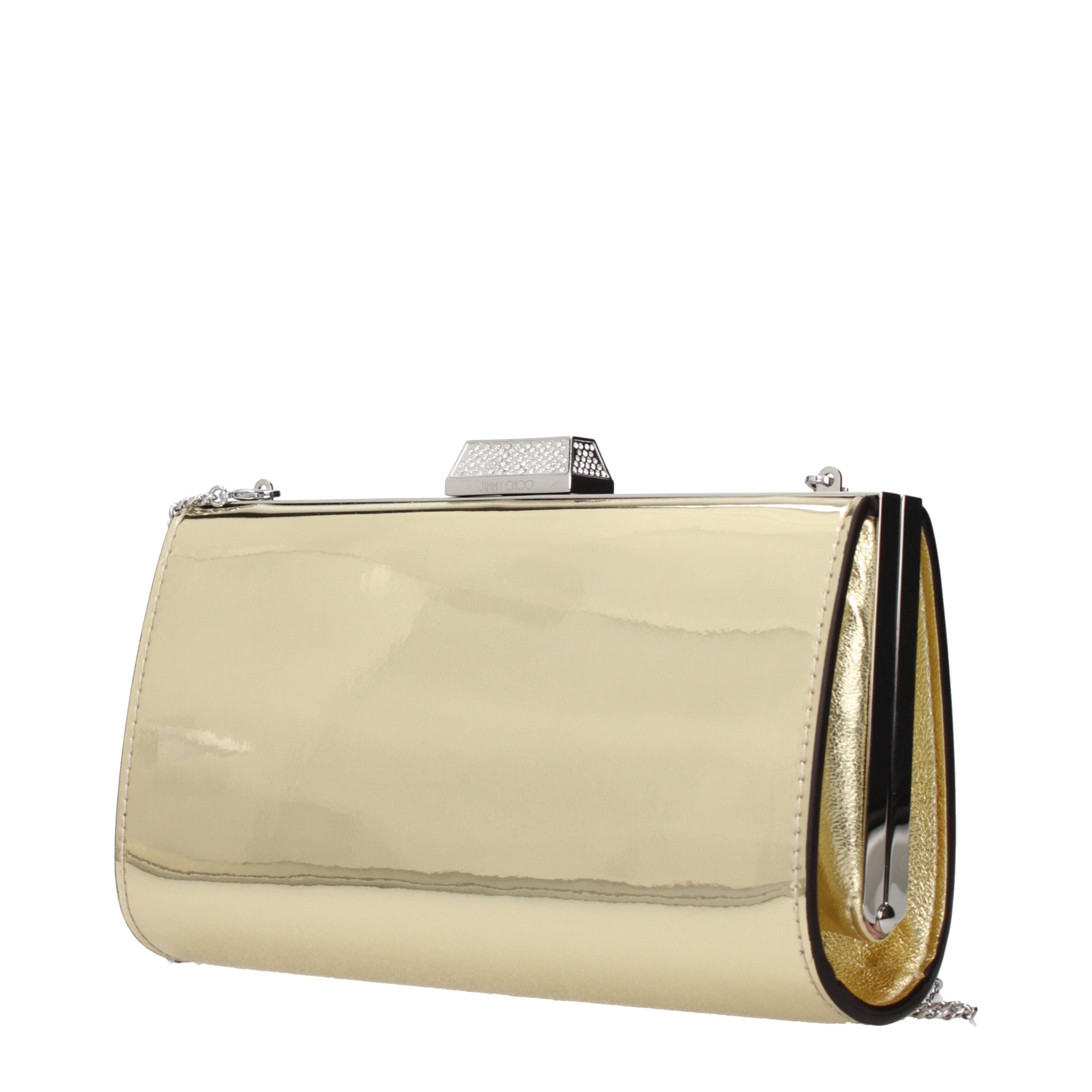 Jimmy Choo Gold Leather Rhinestone Front Logo Clutch Bag Jimmy Choo