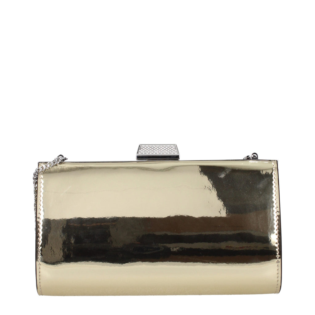 Jimmy Choo Gold Leather Rhinestone Front Logo Clutch Bag Jimmy Choo