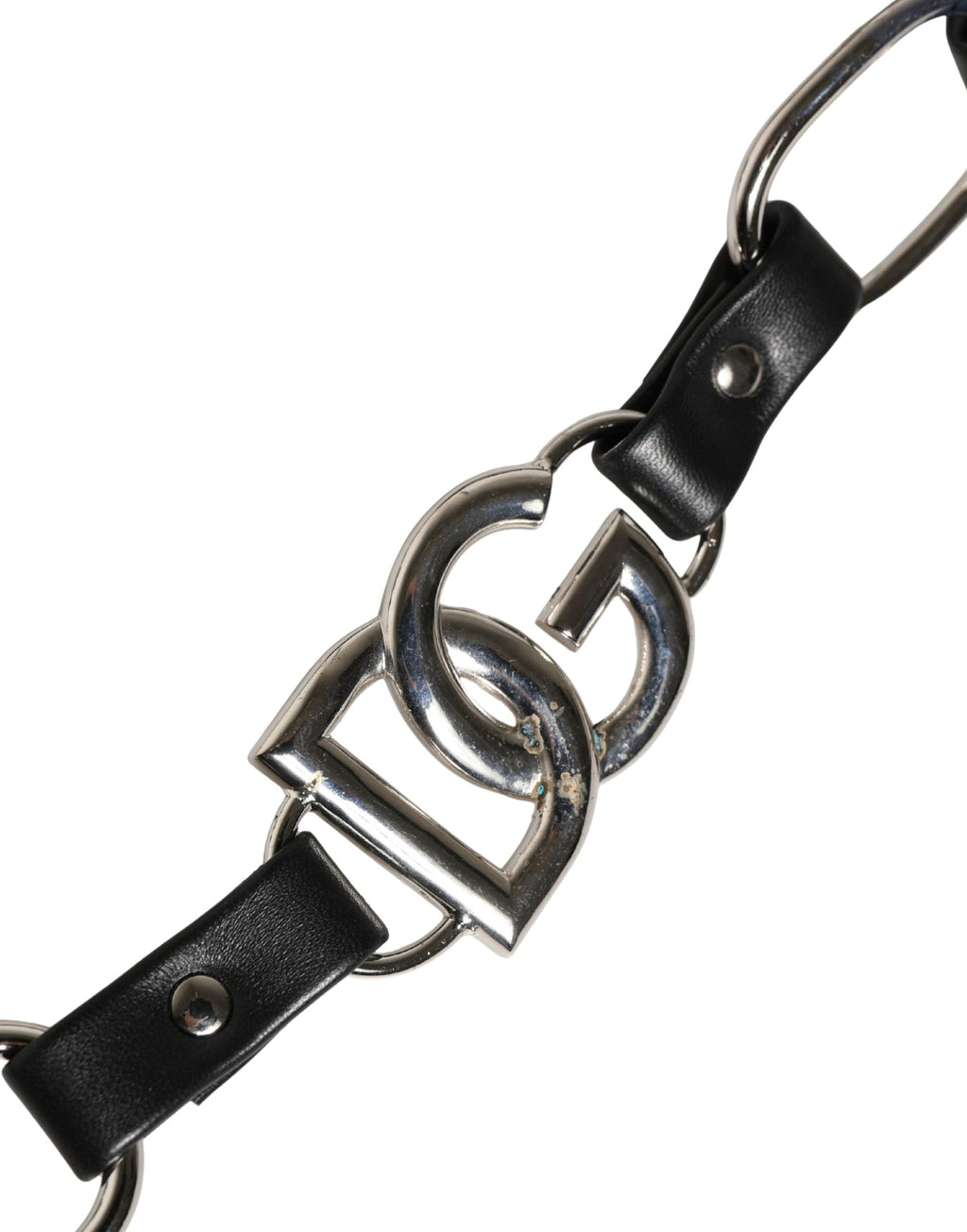 Dolce & Gabbana Black Lamb Leather Silver Chain DG Logo Shoulder Strap Dolce & Gabbana