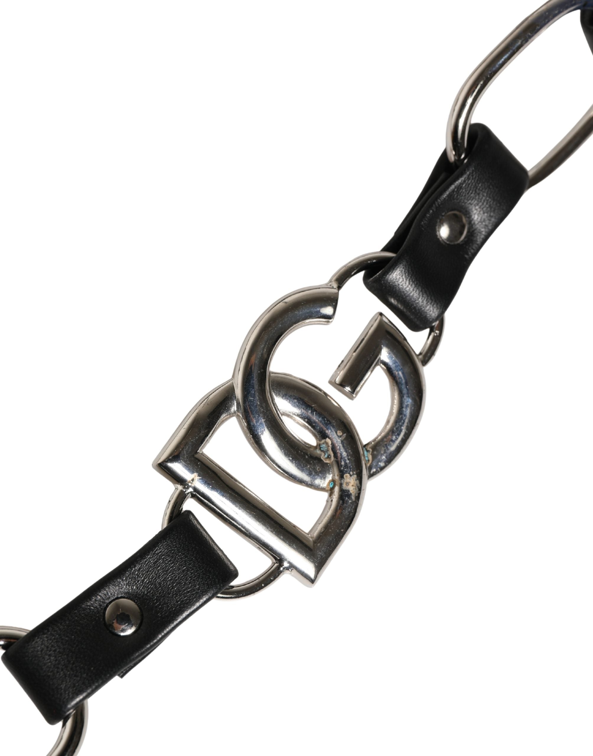 Dolce & Gabbana Black Lamb Leather Silver Chain DG Logo Shoulder Strap Dolce & Gabbana