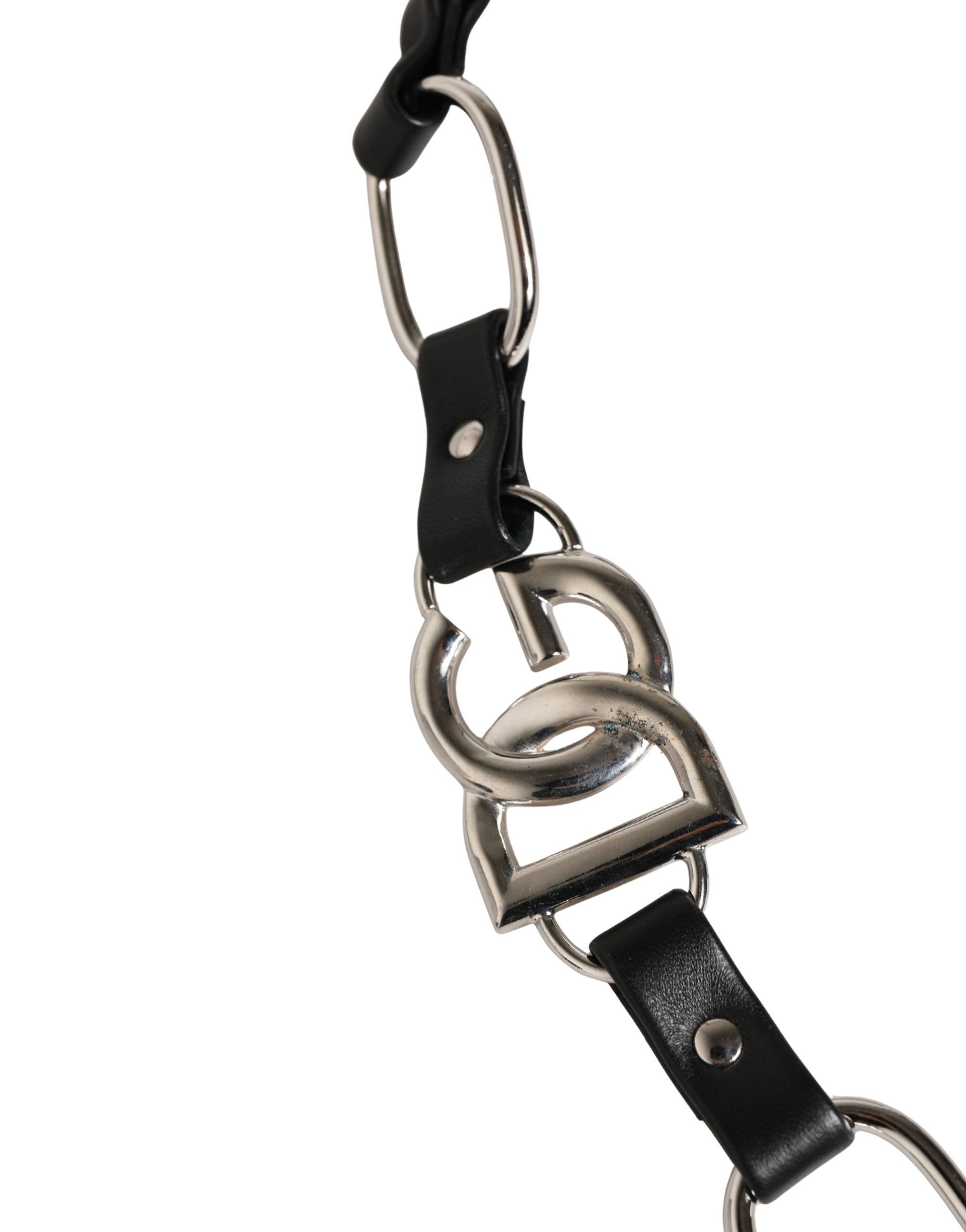 Dolce & Gabbana Black Lamb Leather Silver Chain DG Logo Shoulder Strap Dolce & Gabbana