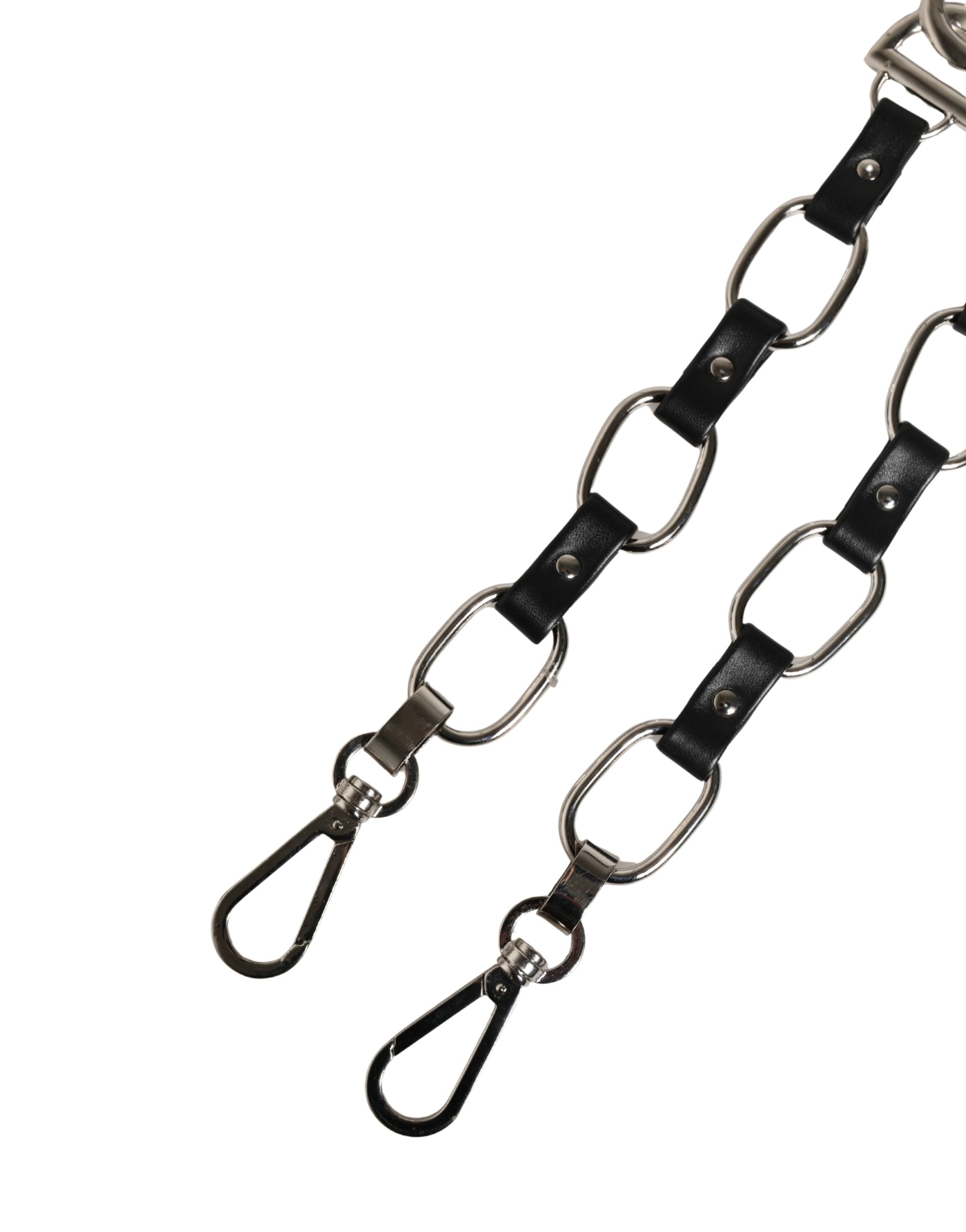 Dolce & Gabbana Black Lamb Leather Silver Chain DG Logo Shoulder Strap Dolce & Gabbana