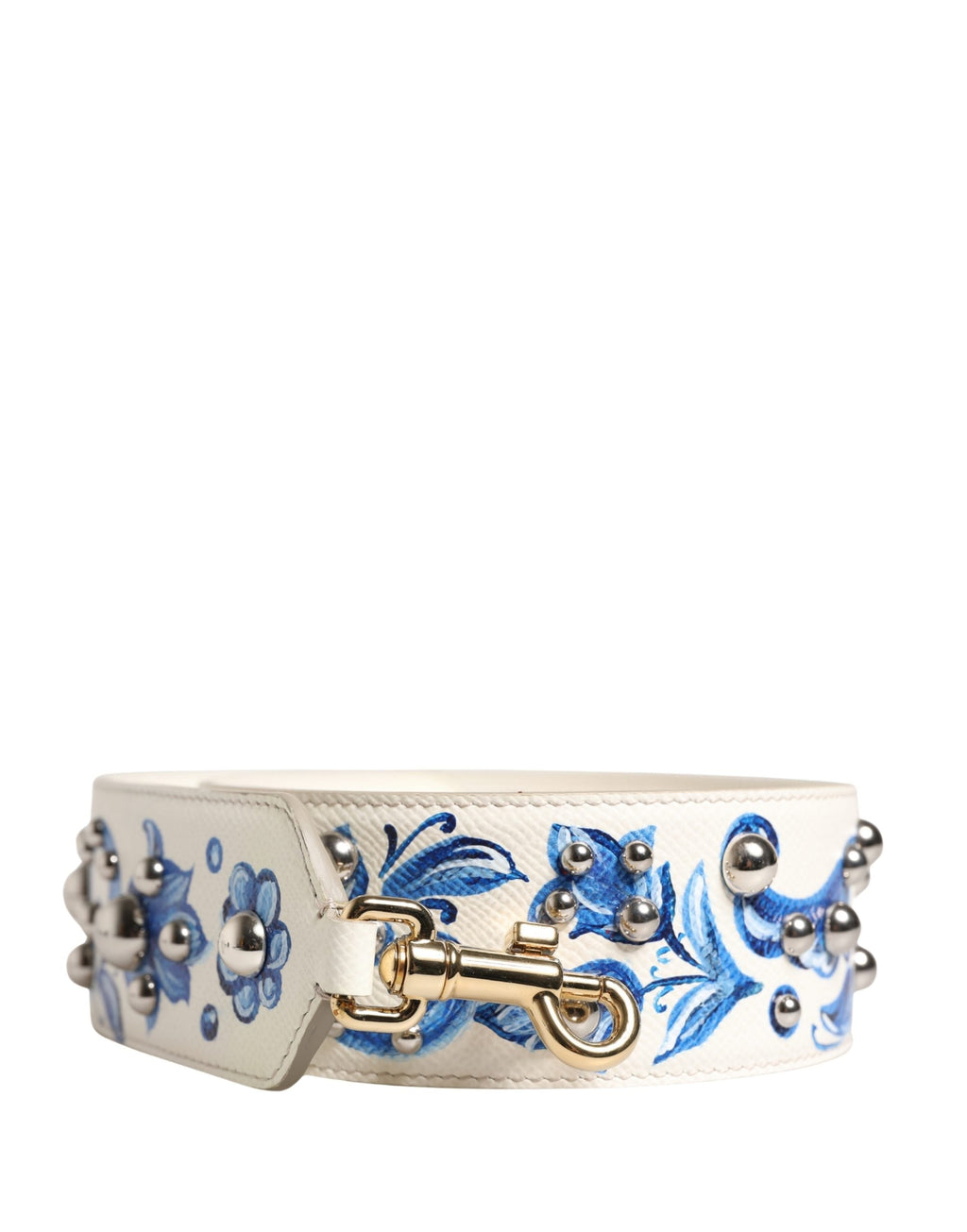 Dolce & Gabbana White Blue Floral Leather Stud Accessory Shoulder Strap Dolce & Gabbana