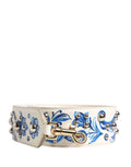 Dolce & Gabbana White Blue Floral Leather Stud Accessory Shoulder Strap Dolce & Gabbana