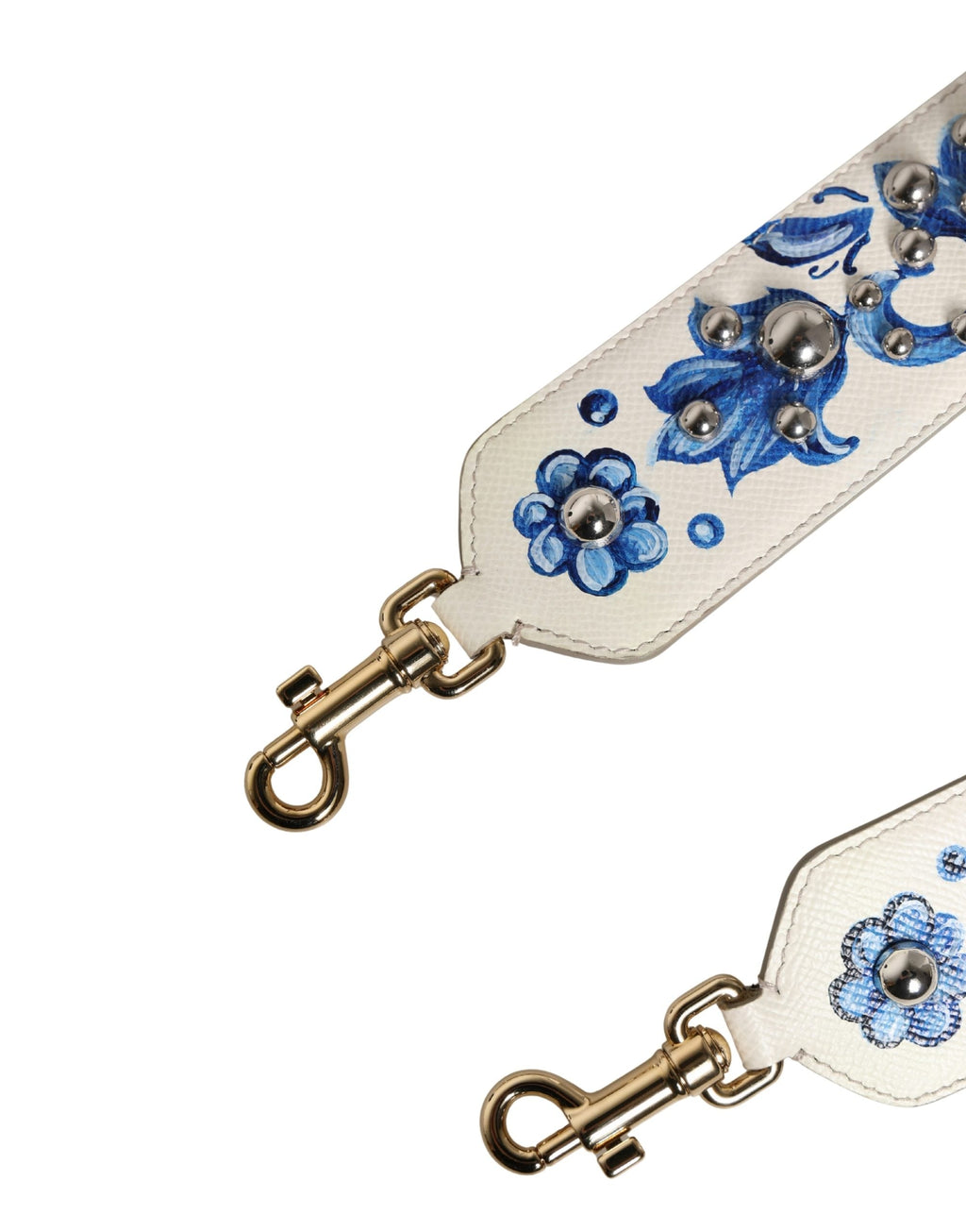 Dolce & Gabbana White Blue Floral Leather Stud Accessory Shoulder Strap Dolce & Gabbana