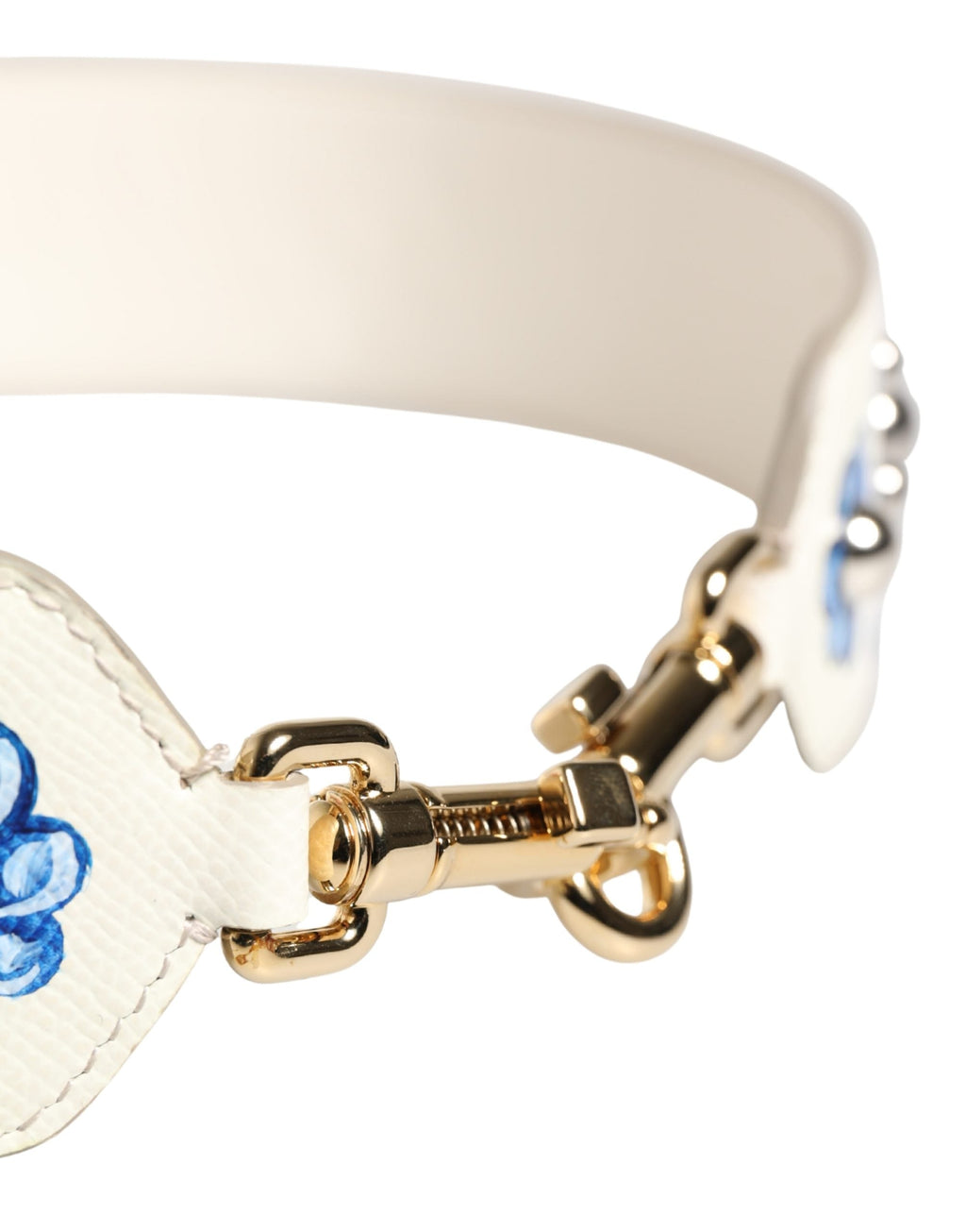 Dolce & Gabbana White Blue Floral Leather Stud Accessory Shoulder Strap Dolce & Gabbana