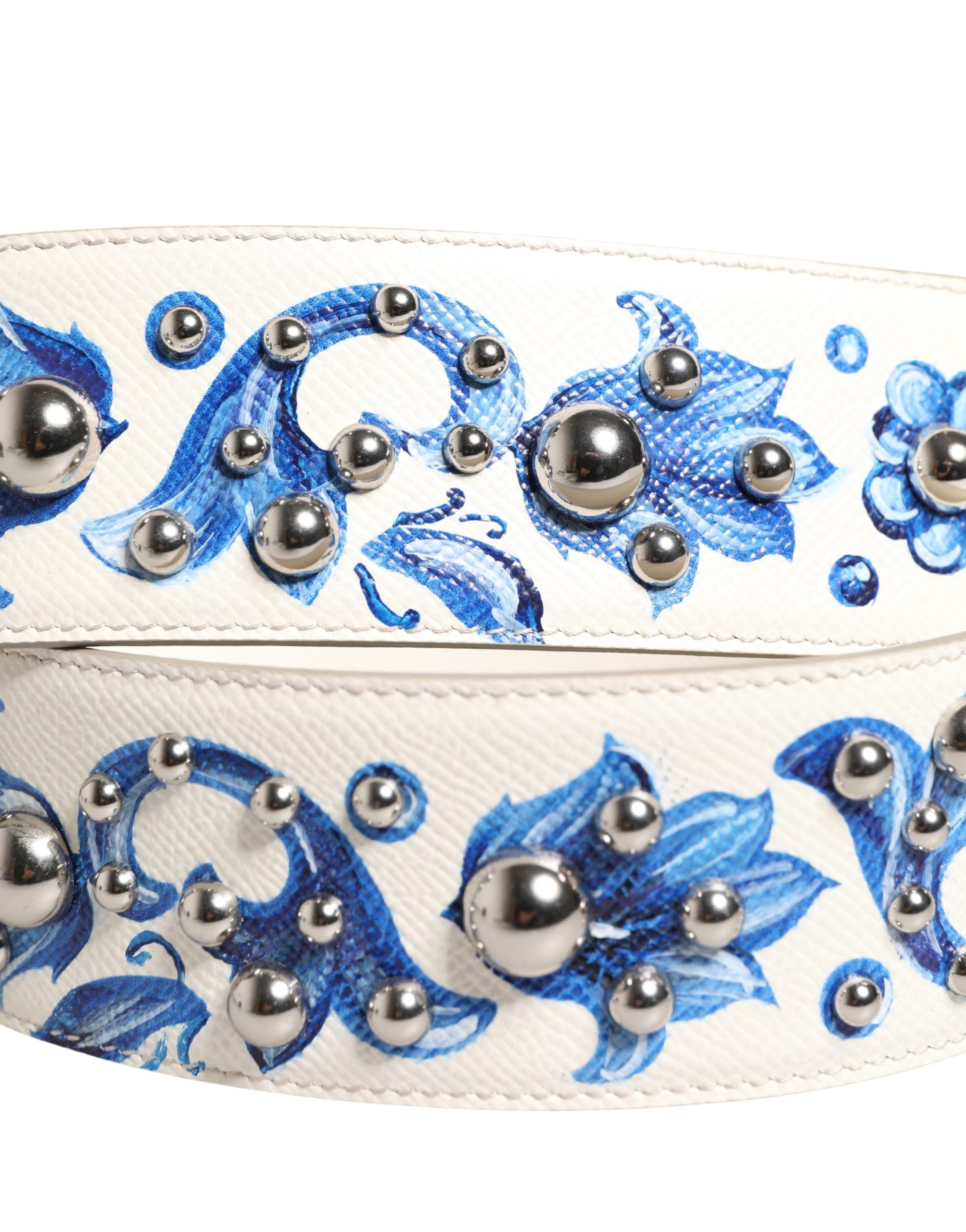Dolce & Gabbana White Blue Floral Leather Stud Accessory Shoulder Strap Dolce & Gabbana