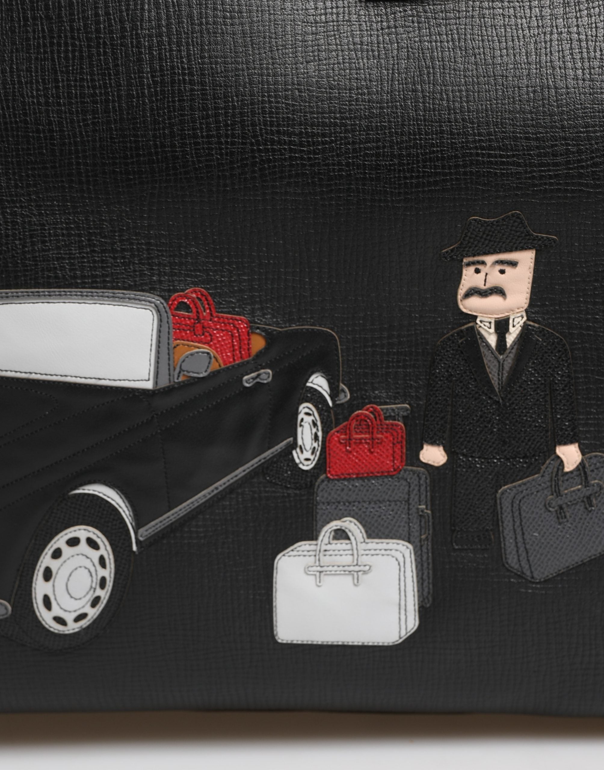 Dolce & Gabbana Black Car Man Applique Leather Weekender Borse Bag Dolce & Gabbana