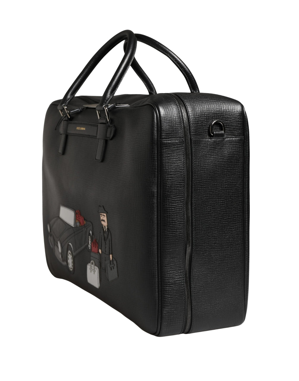 Dolce & Gabbana Black Car Man Applique Leather Weekender Borse Bag Dolce & Gabbana