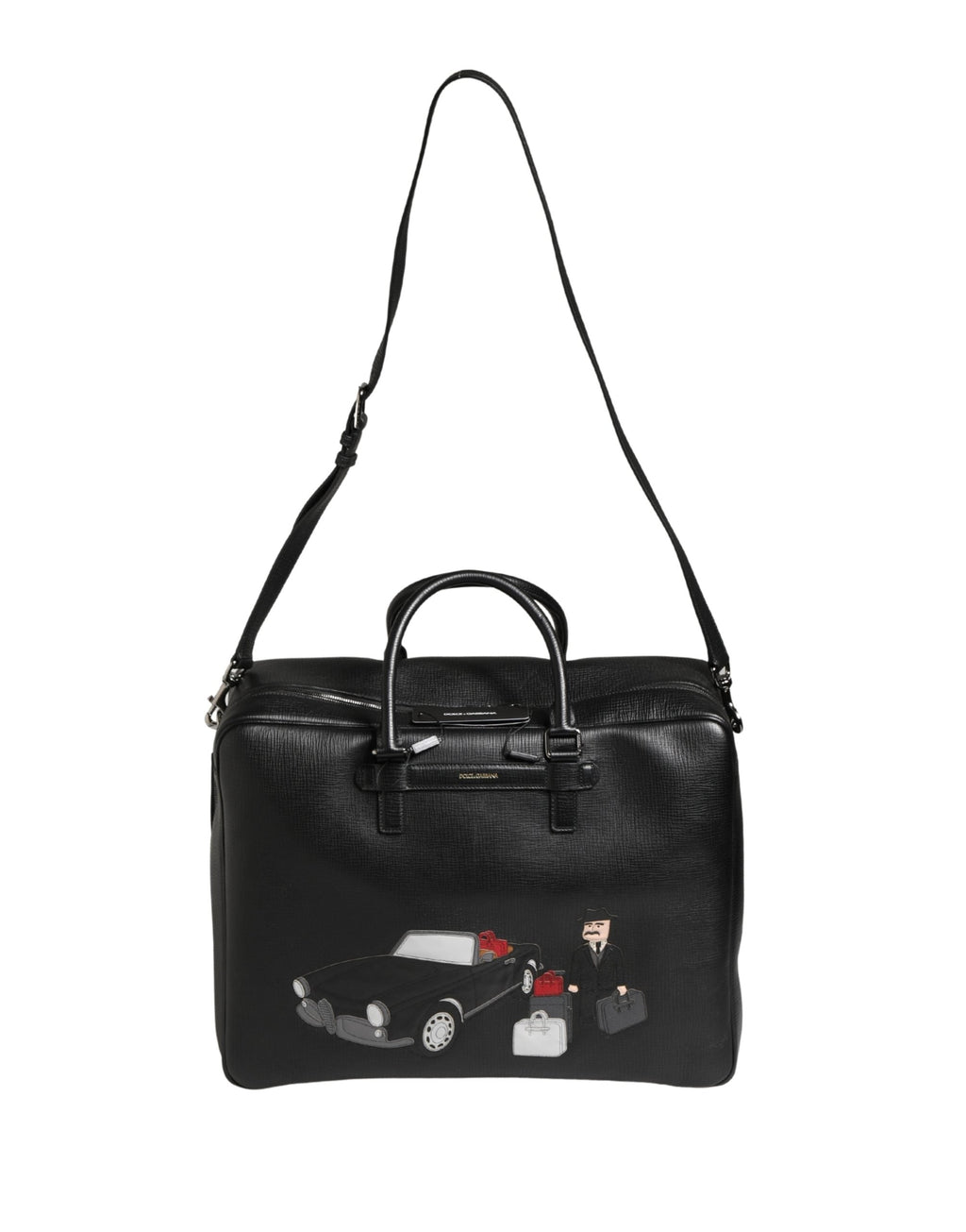 Dolce & Gabbana Black Car Man Applique Leather Weekender Borse Bag Dolce & Gabbana