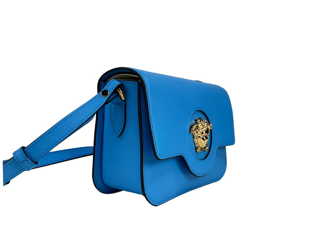 Versace La Medusa Blue Leather Shoulder Crossbody Bag Purse Versace