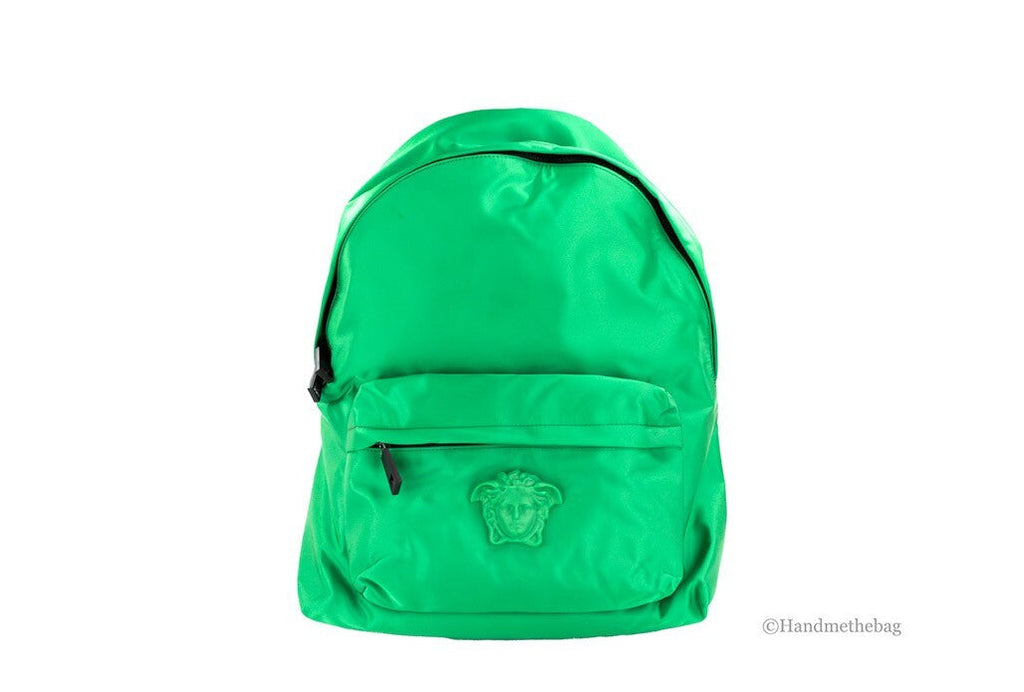 Versace Large Bright Green Nylon Fabric Medusa Shoulder Backpack Bookbag Versace
