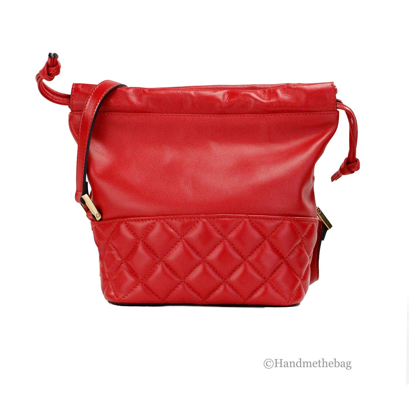 Versace Red Quilted Leather Drawstring Shoulder Bag Bucket Crossbody Handbag Versace