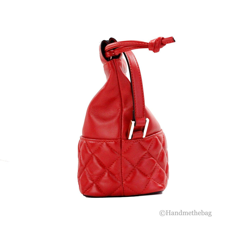 Versace Red Quilted Leather Drawstring Shoulder Bag Bucket Crossbody Handbag Versace