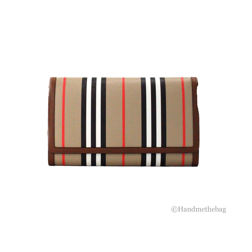 Burberry Hannah Icon Stripe Archive Tan E-Canvas Leather Wallet Crossbody Bag Burberry