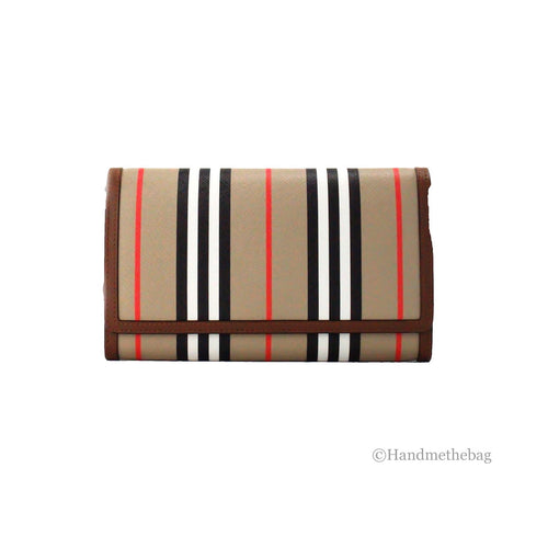 Burberry Hannah Icon Stripe Archive Tan E-Canvas Leather Wallet Crossbody Bag Burberry