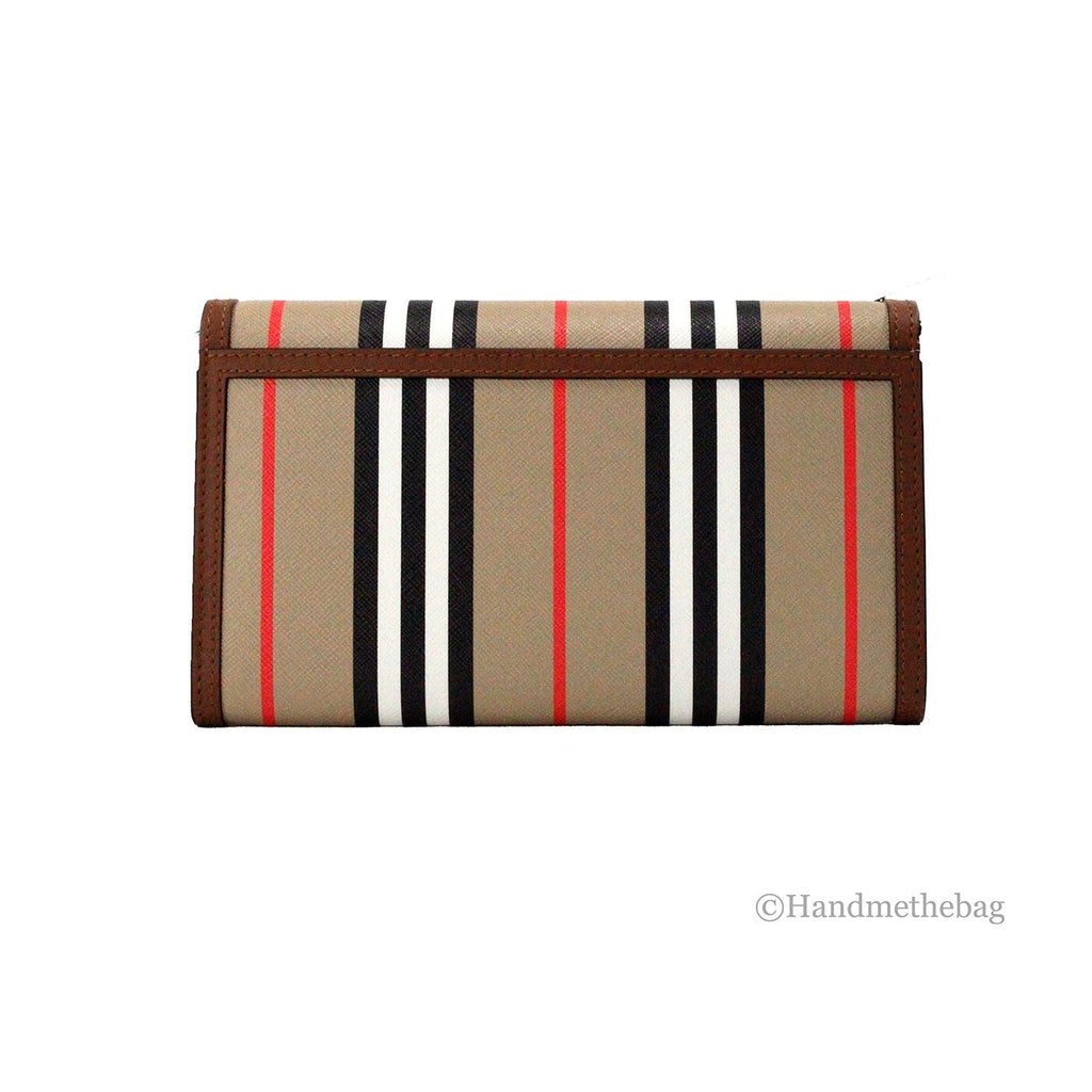 Burberry Hannah Icon Stripe Archive Tan E-Canvas Leather Wallet Crossbody Bag Burberry