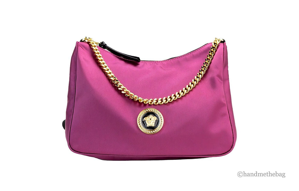 Versace Small Dahlia Nylon Fabric Medusa Pendant Crossbody Shoulder Purse Bag Versace