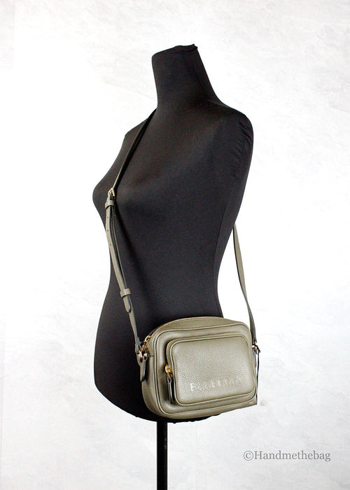 Burberry Small Branded Dark Fern Green Grainy Leather Camera Crossbody Bag Burberry