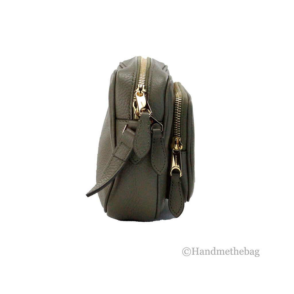 Burberry Small Branded Dark Fern Green Grainy Leather Camera Crossbody Bag Burberry