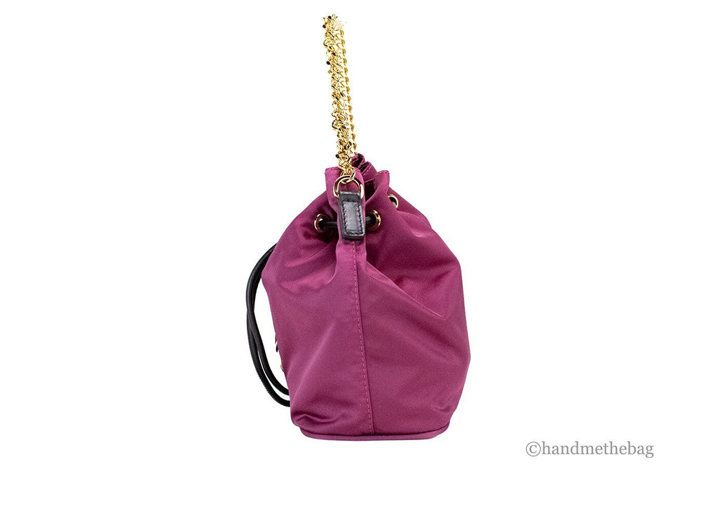 Versace Small Dahlia Nylon Medusa Pendant Bucket Chain Crossbody Bag Purse Versace