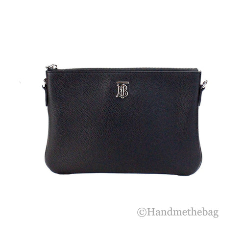 Burberry Peyton Monogram Black Leather Pouch Crossbody Bag Purse Burberry