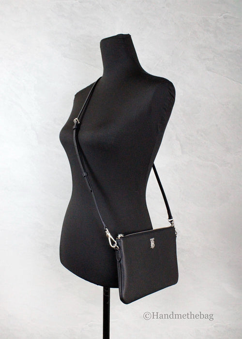 Burberry Peyton Monogram Black Leather Pouch Crossbody Bag Purse Burberry