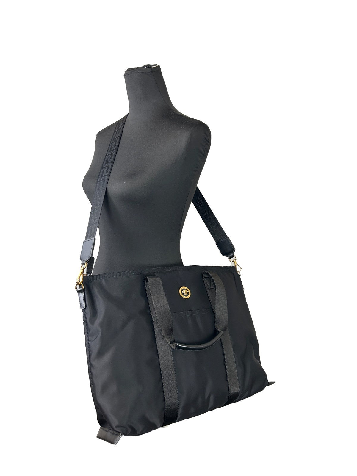 Versace Black Nylon Fabric La Medusa Shoulder Tote Bag Versace