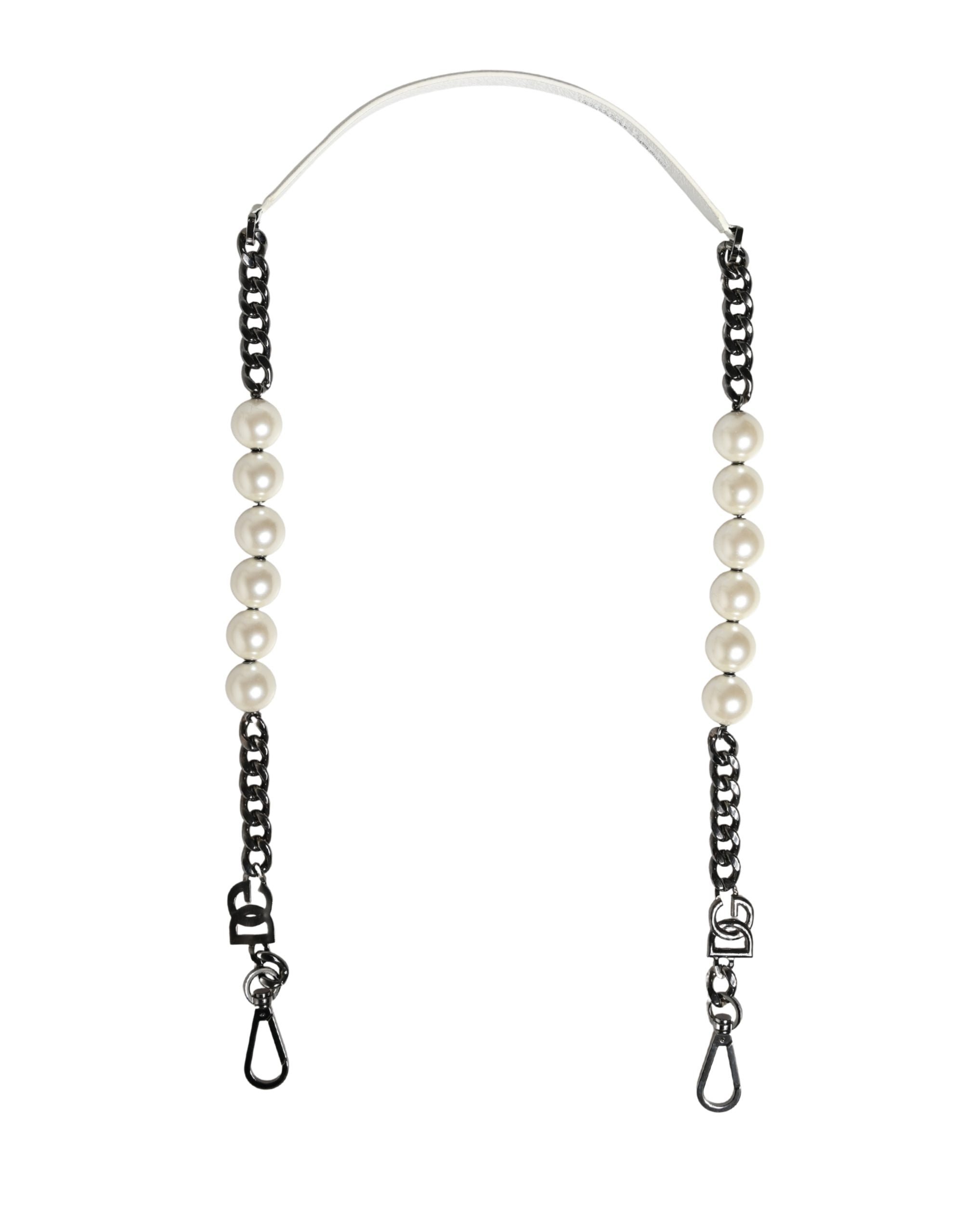 Dolce & Gabbana White Leather Silver Chain Bag Accessory Shoulder Strap Dolce & Gabbana