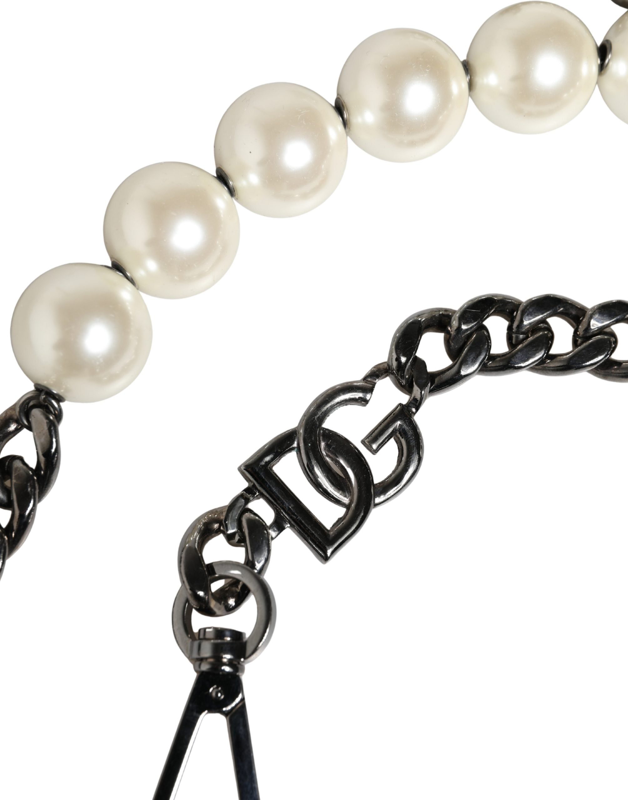 Dolce & Gabbana White Leather Silver Chain Bag Accessory Shoulder Strap Dolce & Gabbana