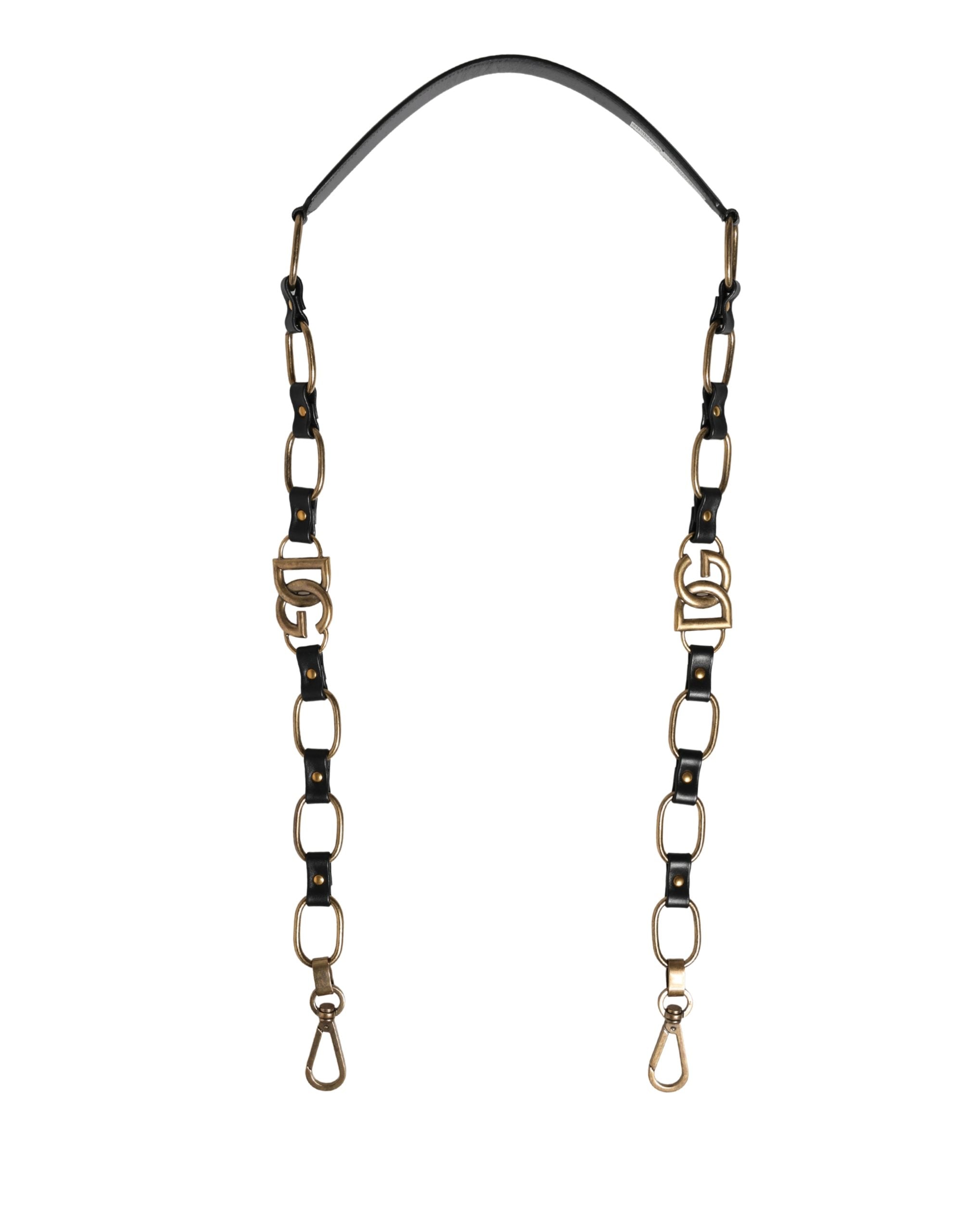 Dolce & Gabbana Black Leather Gold Chain Bag Accessory Shoulder Strap Dolce & Gabbana