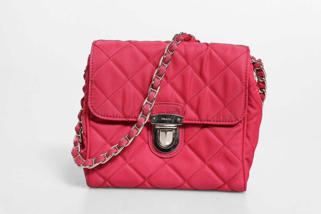 Prada Pink Quilted Tessuto Impuntu Nylon Flap Crossbody Bag Prada