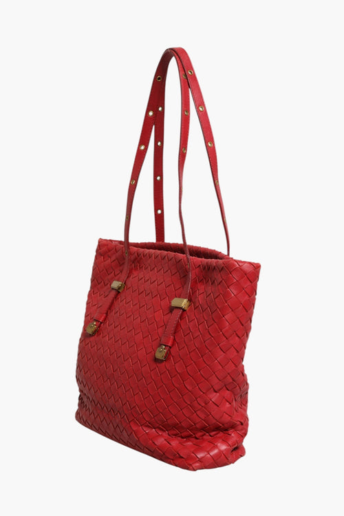 Bottega Veneta Red Intrecciato Leather Tote Bag Bottega Veneta