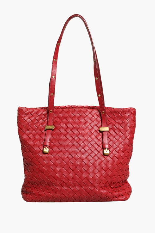 Bottega Veneta Red Intrecciato Leather Tote Bag Bottega Veneta