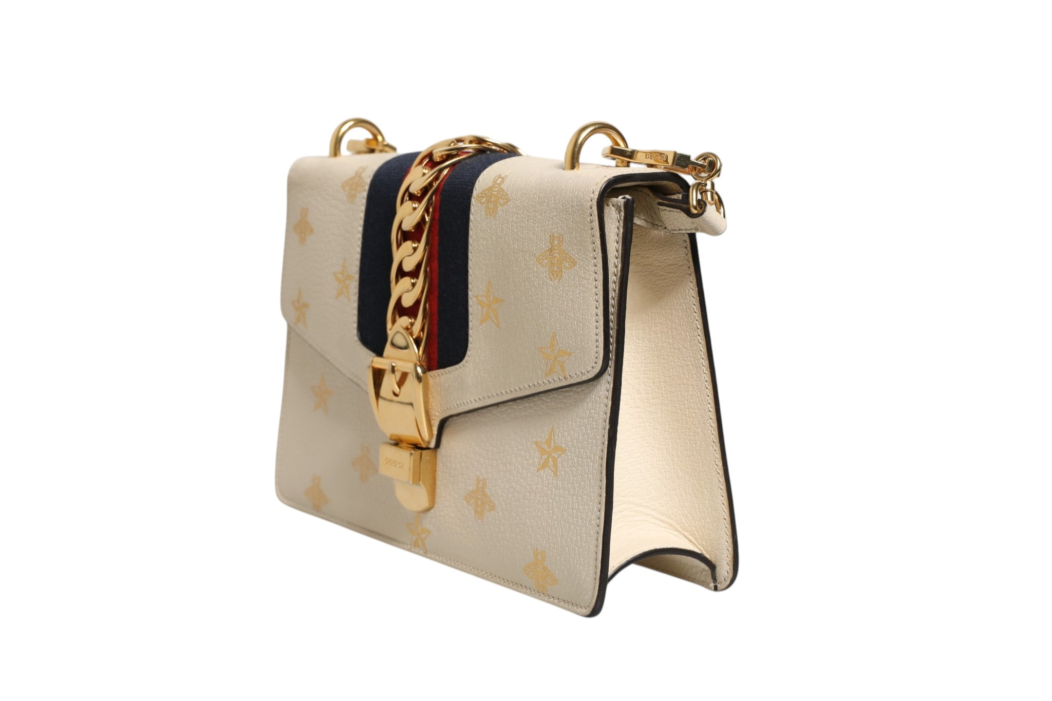 Gucci Cream Leather with a Bee and Star Print Leather Sylvie Crossbody Bag Gucci