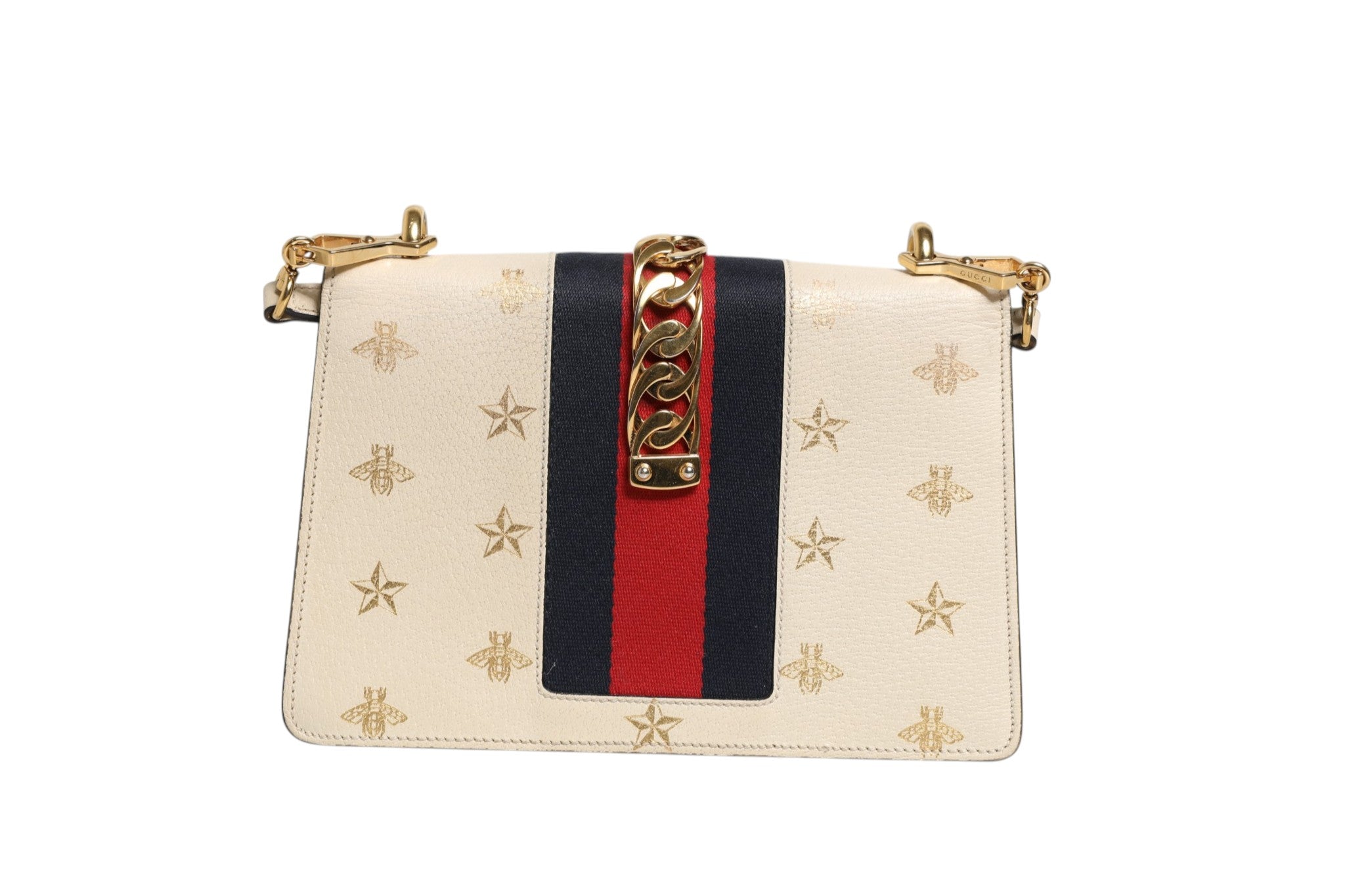Gucci Cream Leather with a Bee and Star Print Leather Sylvie Crossbody Bag Gucci